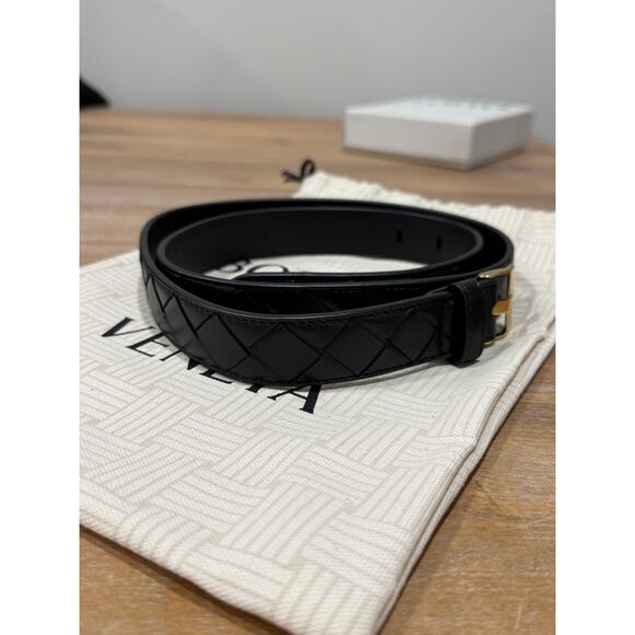 Bottega Veneta “Watch” Intrecciato Leather Belt Black Size 85 Gold Buckle main image 5